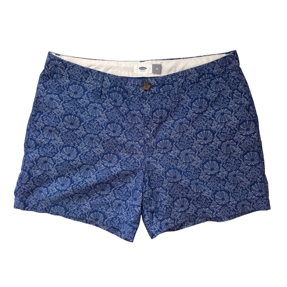 Old Navy Womens Blue Sea Urchin Coral Nautical Print Chino Shorts Size 10 Cotton